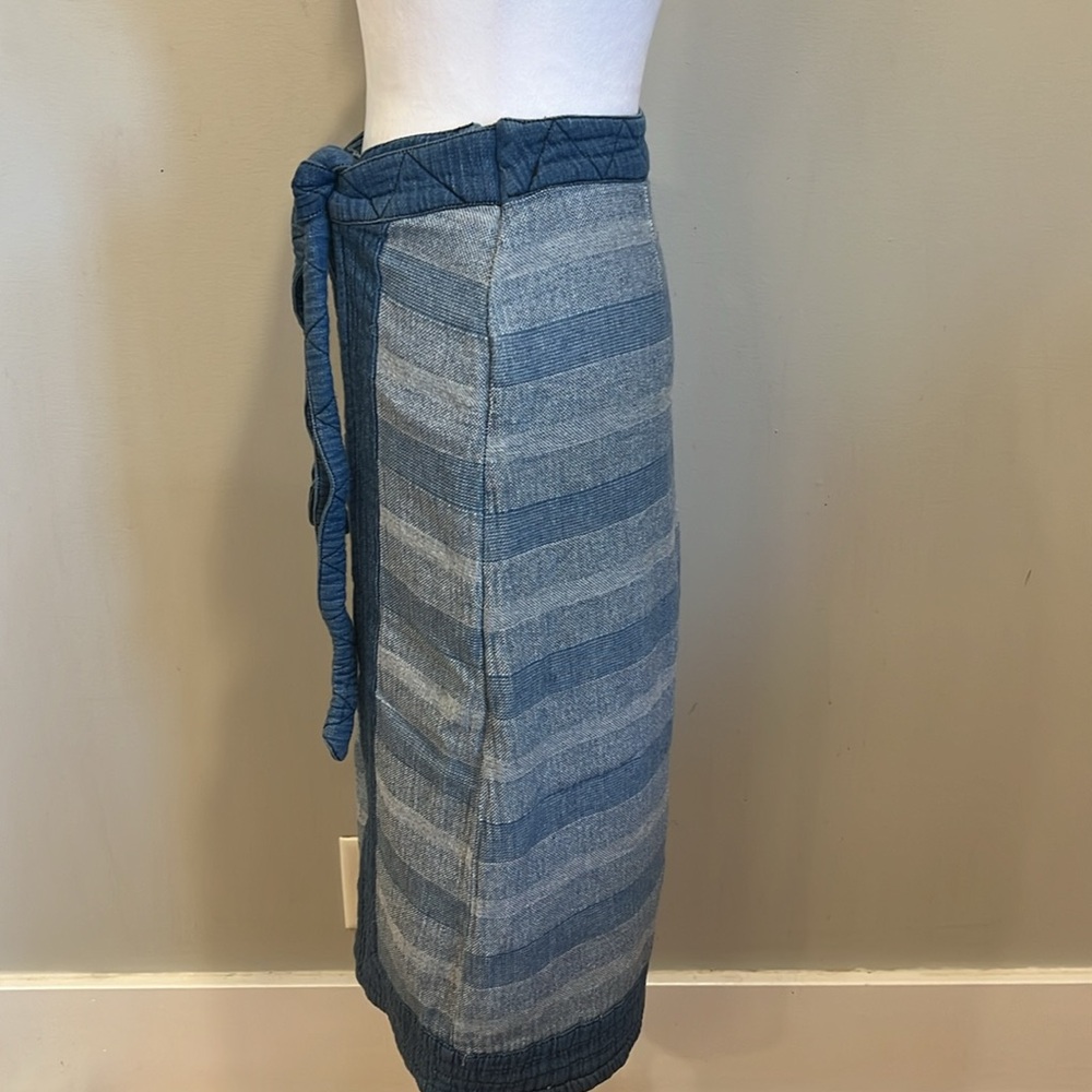 Free People Blue Striped High-Low Denim Wrap Skirt - Picture 3 of 10